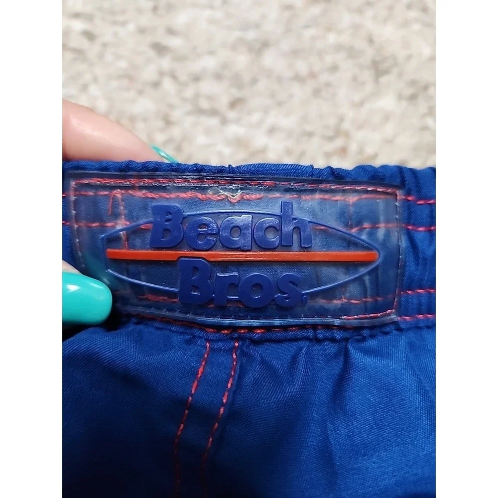 Beach Bros Men's Swim Trunk‎ Quickdry Elastic Waist Colorblock Navy/Red Size XXL